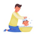 Father Character Nursing Baby Vector Illustration. Fatherhood Concept Royalty Free Stock Photo