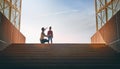 Father and child climb upstairs. Royalty Free Stock Photo