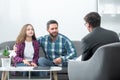 Father and child daughter with girl discussing problems in family with family psychologist. Discussion of family Royalty Free Stock Photo