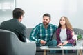 Father and child daughter with girl discussing problems in family with family psychologist. Discussion of family Royalty Free Stock Photo