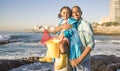 Father, child and family fishing trip at sea learning about nature and having fun on vacation in summer. Portrait of man Royalty Free Stock Photo