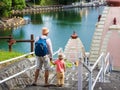 Father and child at Ganga Talao. Mauritius.