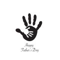 Father and child in hand. Baby baby hand prints. Happy Father`s Day greeting card