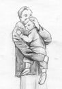 Father and child pencil sketch Royalty Free Stock Photo