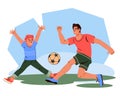 Father and child son playing football or soccer, vector illustration isolated. Royalty Free Stock Photo