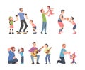 Father and Child Spending Time Together Playing Vector Set Royalty Free Stock Photo