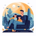 Father and child watching TV: A cozy and relaxing of a father and child snuggled up on the couch