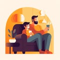 Father and child watching TV: A cozy and relaxing of a father and child snuggled up on the couch