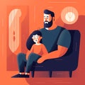 Father and child watching TV: A cozy and relaxing of a father and child snuggled up on the couch