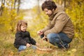 Father and child in the wild forest. Royalty Free Stock Photo