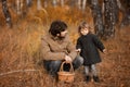 Father and child in the wild forest. Royalty Free Stock Photo