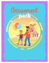 Father with Children in Amusement Park Poster