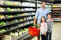 Father and children doing grocery shopping