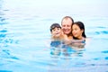 Father with children enjoying the swimming pool