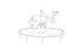 Father with children jump on trampoline line vector