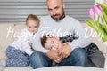 Father and children portrait, father`s day background