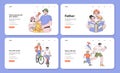 Father and children relationships web banner or landing page set.