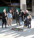 Father and children showing respect to the murdered prime minister Olof Palme Royalty Free Stock Photo