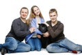 Father with children sitting dog Royalty Free Stock Photo