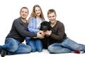 Father with children sitting with dog Royalty Free Stock Photo