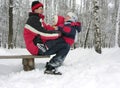 Father with children on snow