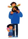 Father with children on a walk. Happy family concept. Dad is carrying one of his little sons on his shoulders, other son Royalty Free Stock Photo