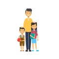 Father and children on white background, tree of genus happy family concept, flat cartoon design