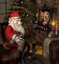 Father christmas sitting in a christmas room Royalty Free Stock Photo