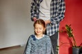 Father combing, brushing his daughter's hair at home Royalty Free Stock Photo