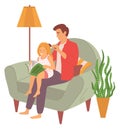 Father Combing Hair Daughter, Parenthood Vector