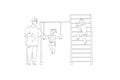 Father control children doing sport training line vector