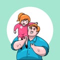 Father Daddy Holding Daughter Girl Love Bonding Togetherness Cartoon