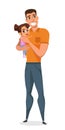 Father with daughter in arms vector illustration