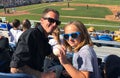 Father Daughter Catch Fly Ball Baseball Game