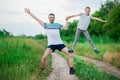 Father and daughter do acrobatic exercises Royalty Free Stock Photo