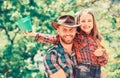 Father and daughter. family farm. agriculture. little girl and happy man dad. earth day. new life. spring village Royalty Free Stock Photo