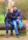 Father and daughter, family relaxing outdoor in autumn city park, happy people together, parent and children, they playing and Royalty Free Stock Photo