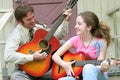 Father Daughter Guitar Laughing Royalty Free Stock Photo