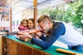 Father and daughter having fun, fun fair, amusement park Royalty Free Stock Photo