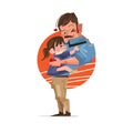 Father and daughter hugging together. Happy family concept - vector