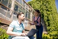 Father with daughter with laptop in park Royalty Free Stock Photo