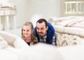 Father and daughter looking at ancient bas-reliefs in museum Royalty Free Stock Photo