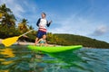 Father and daughter paddling