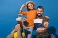 father and daughter with passports and tickets going on vacation