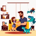 Father and daughter playing with dinosaurs in living room Happy family spending time together at home Fatherhood AI generated Royalty Free Stock Photo