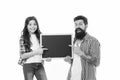 Father and daughter pointing at blank chalkboard. List things to do together. Child and father best friends. Parenthood