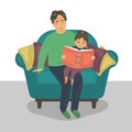 Father and daughter reading book.