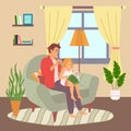 Father and daughter relationships, dad combing daughter s hair, girl sitting on knees reading book