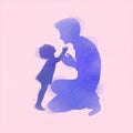 Father with daughter silhouette plus abstract watercolor painted. Happy father`s day. Digital art painting. Vector illustration