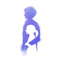 Father with daughter silhouette plus abstract watercolor painted. Happy father`s day. Digital art painting. Vector illustration